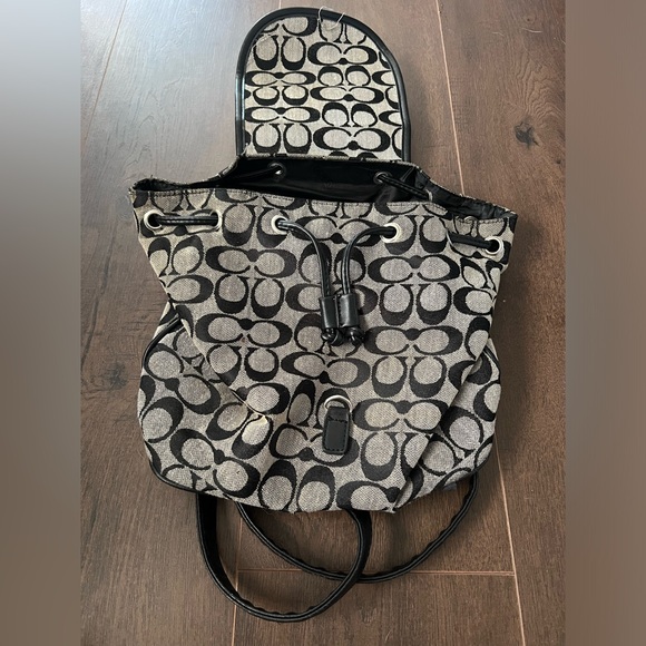 Coach Black Signature Canvas Leather Backpack/ - Picture 4 of 7